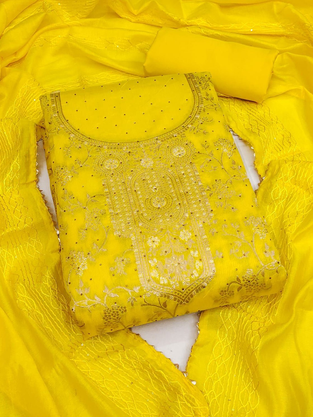 

mimi design Unstitched Dress Material, Gold