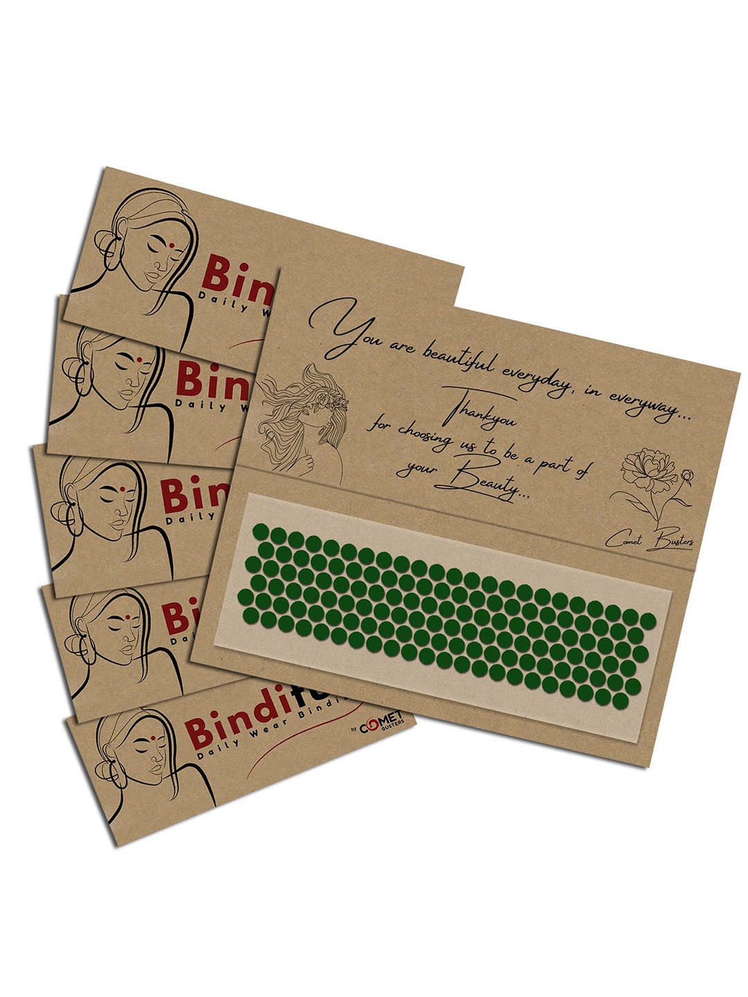 

Comet Busters Set Of 5 Traditional Bindis - Dark Green