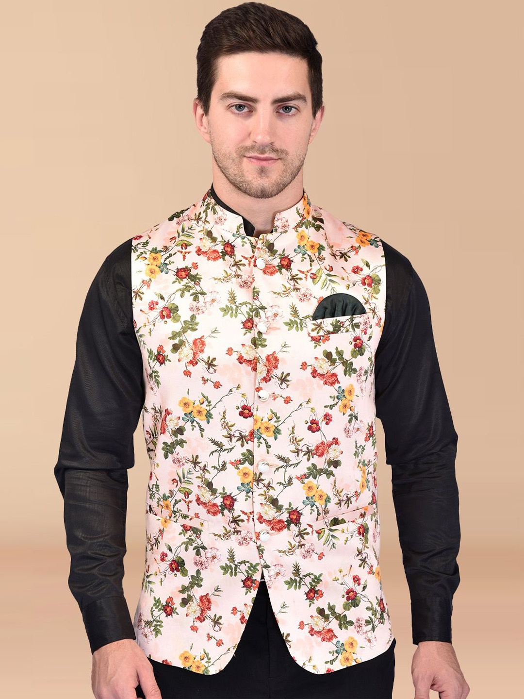 

BOWLIFESTYLE Printed Nehru Jacket, White