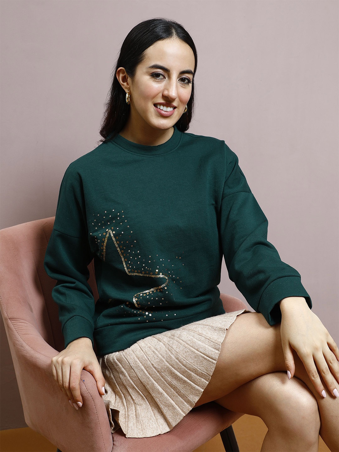 

Athena Women Embellished Sweatshirt, Green