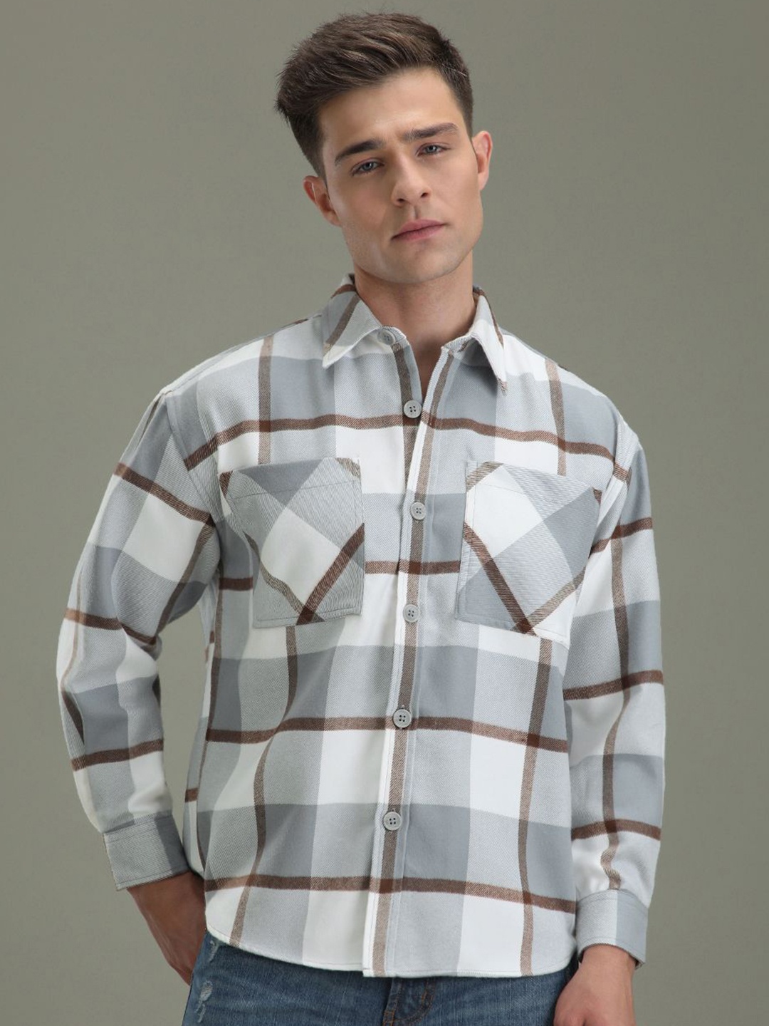 

Banana Club Men Checked Open Front Jacket, Blue