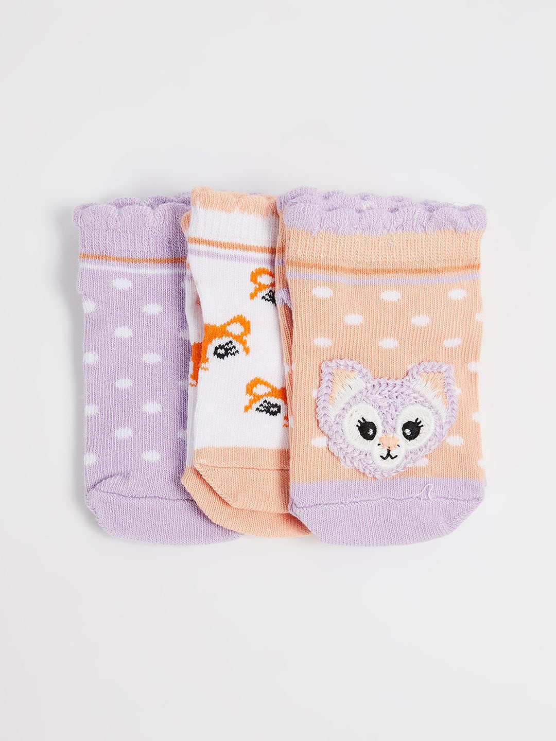 

max Girls Pack Of 3 Printed Ankle-Length Socks, Purple