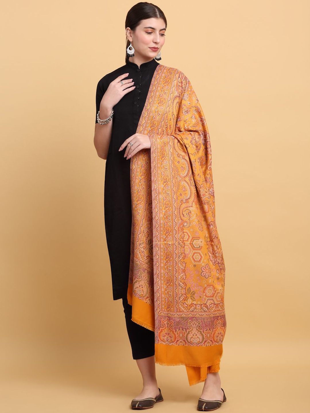 

KRAFT INDIA Women Floral Printed Shawl, Mustard