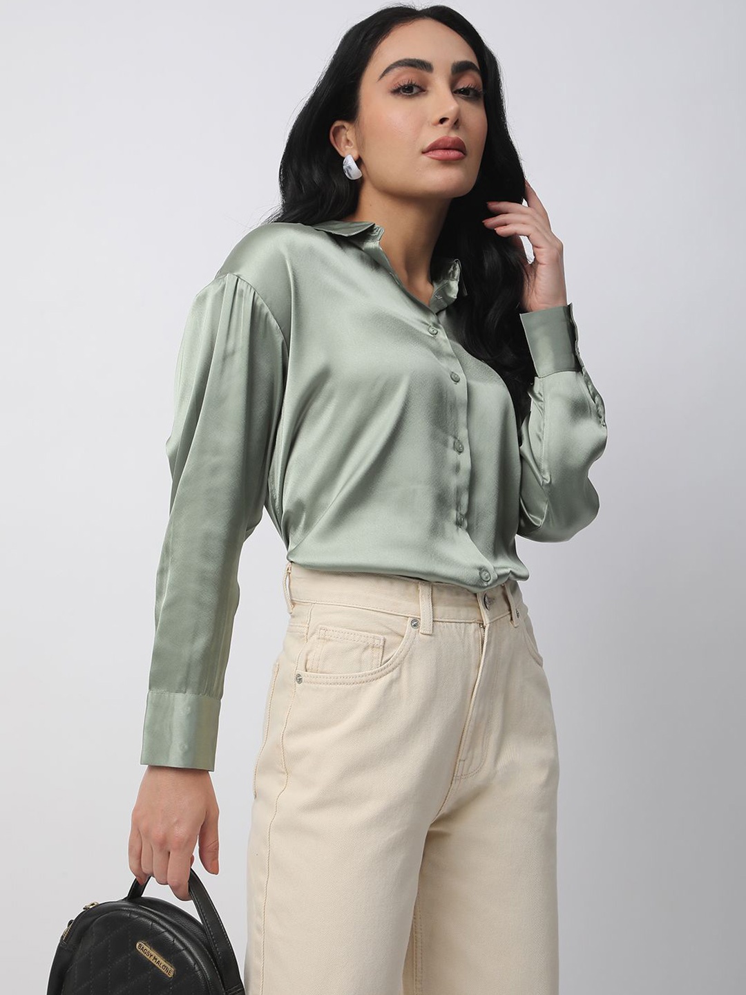 

R&B Women Regular Fit Spread Collar Shirt, Green