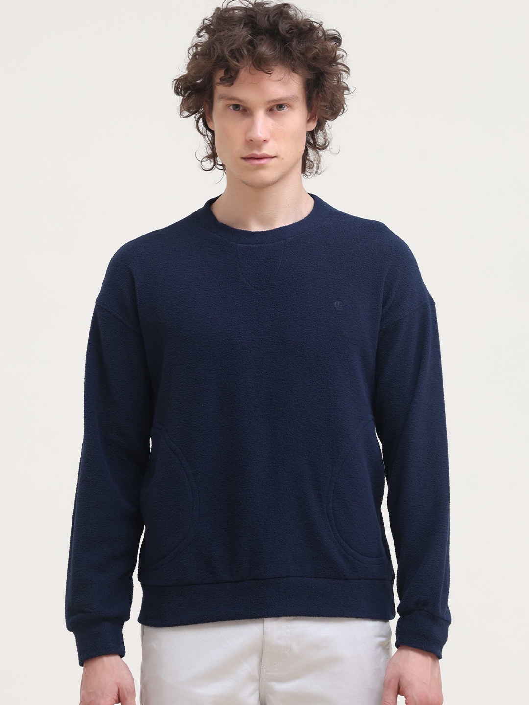 

Grit and Flair Men Round Neck Pullover Sweatshirt, Blue