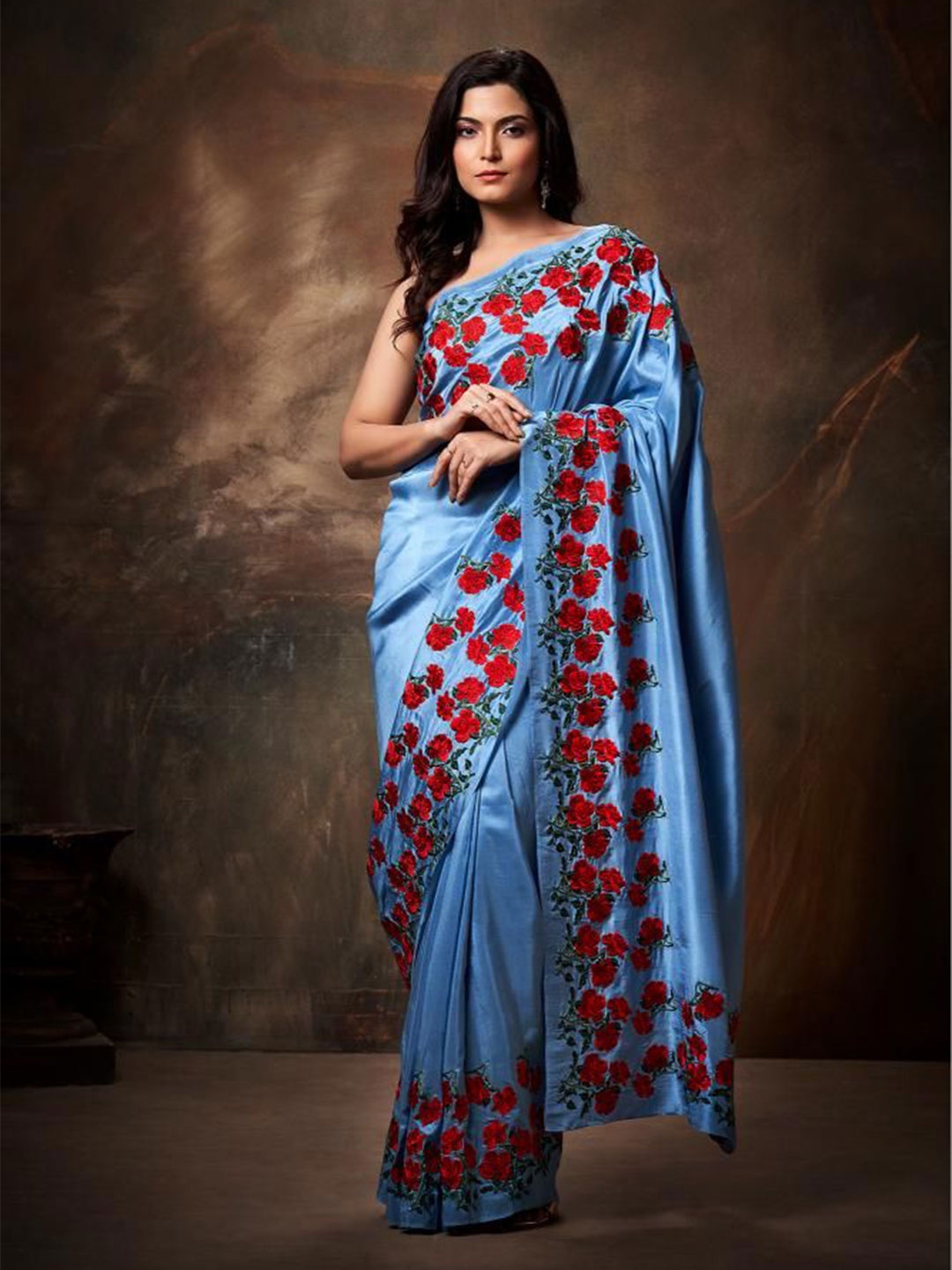 

House of Deepthi Floral Pure Silk Saree, Blue