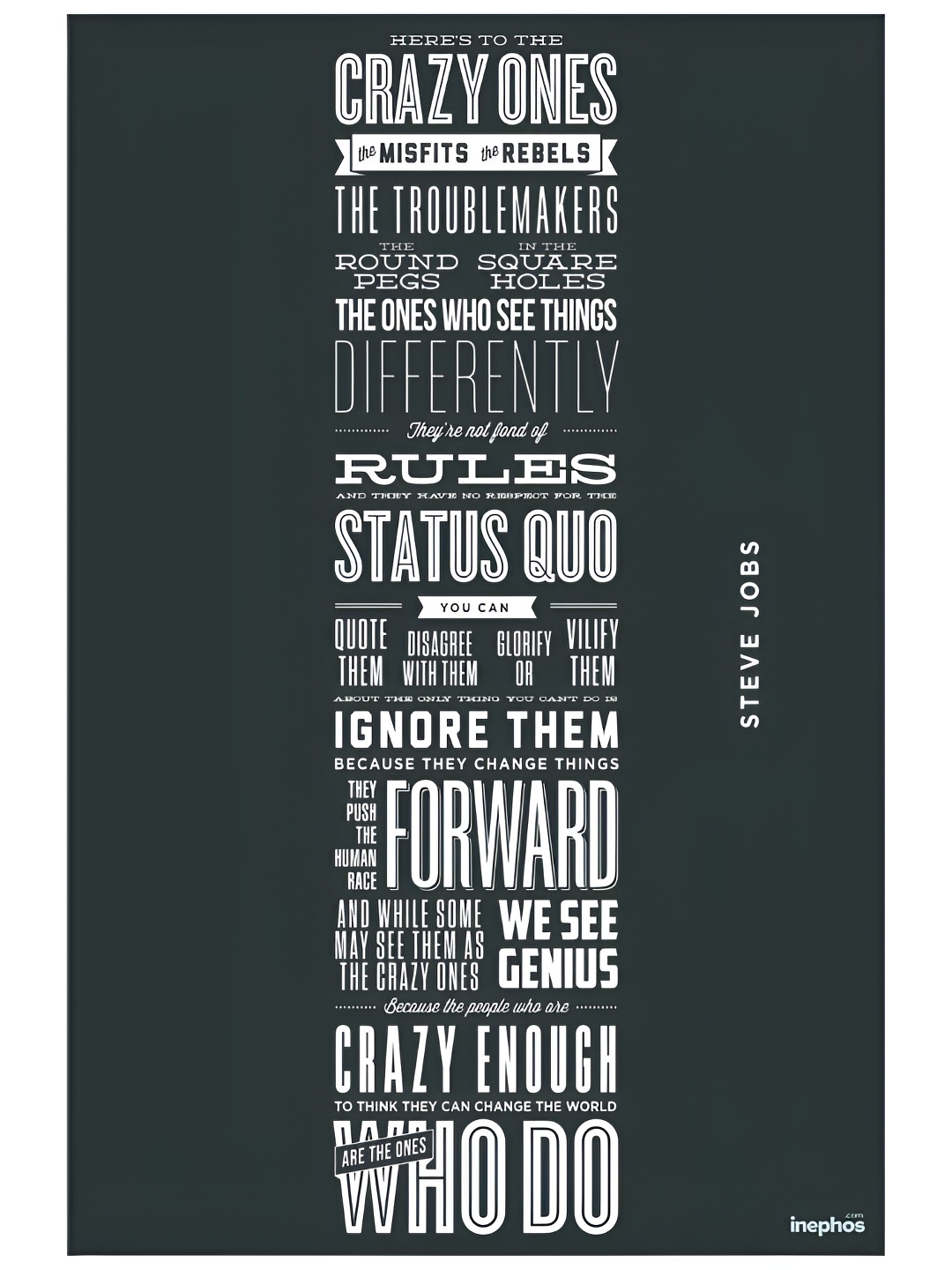 

Inephos Black & White Steve Jobs - Heres To The Crazy Ones Inspirational Vinyl Poster