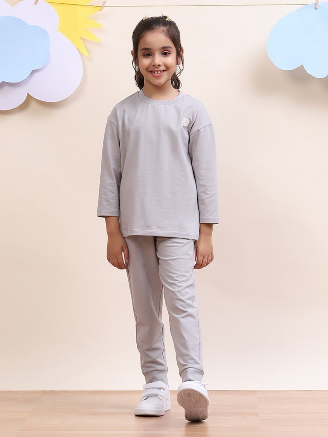 

SPUNKIES Girls Pure Cotton T Shirt & Joggers, Grey