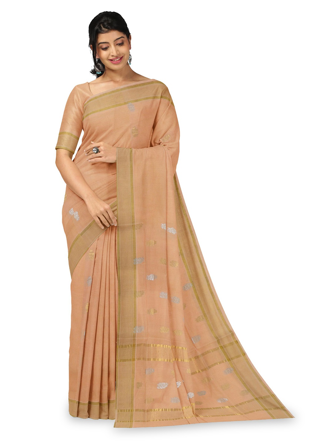 

APCO Ethnic Motifs Zari Pure Cotton Venkatgiri Saree, Cream