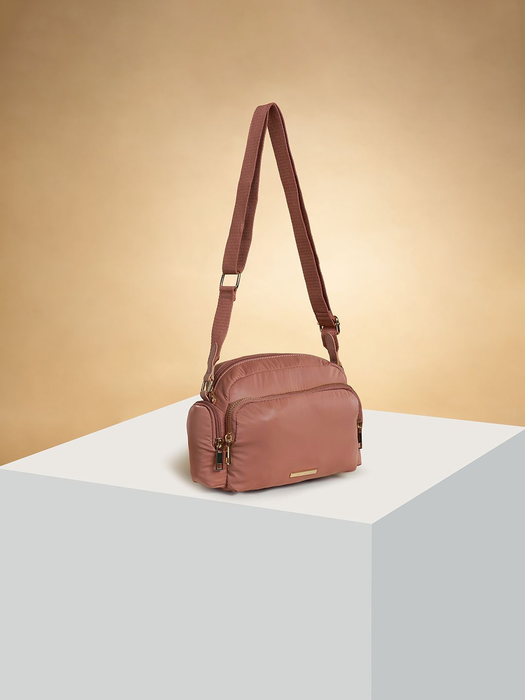

Forever Glam by Pantaloons Colourblocked Structured Sling Bag, Pink