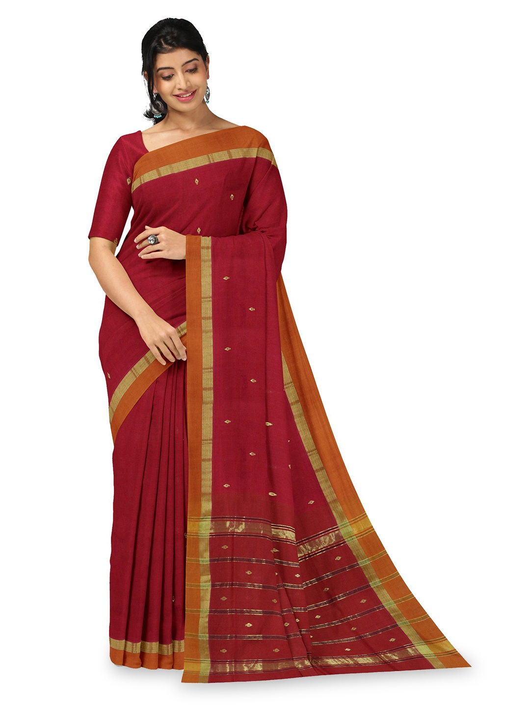

APCO Woven Design Pure Cotton Saree, Red