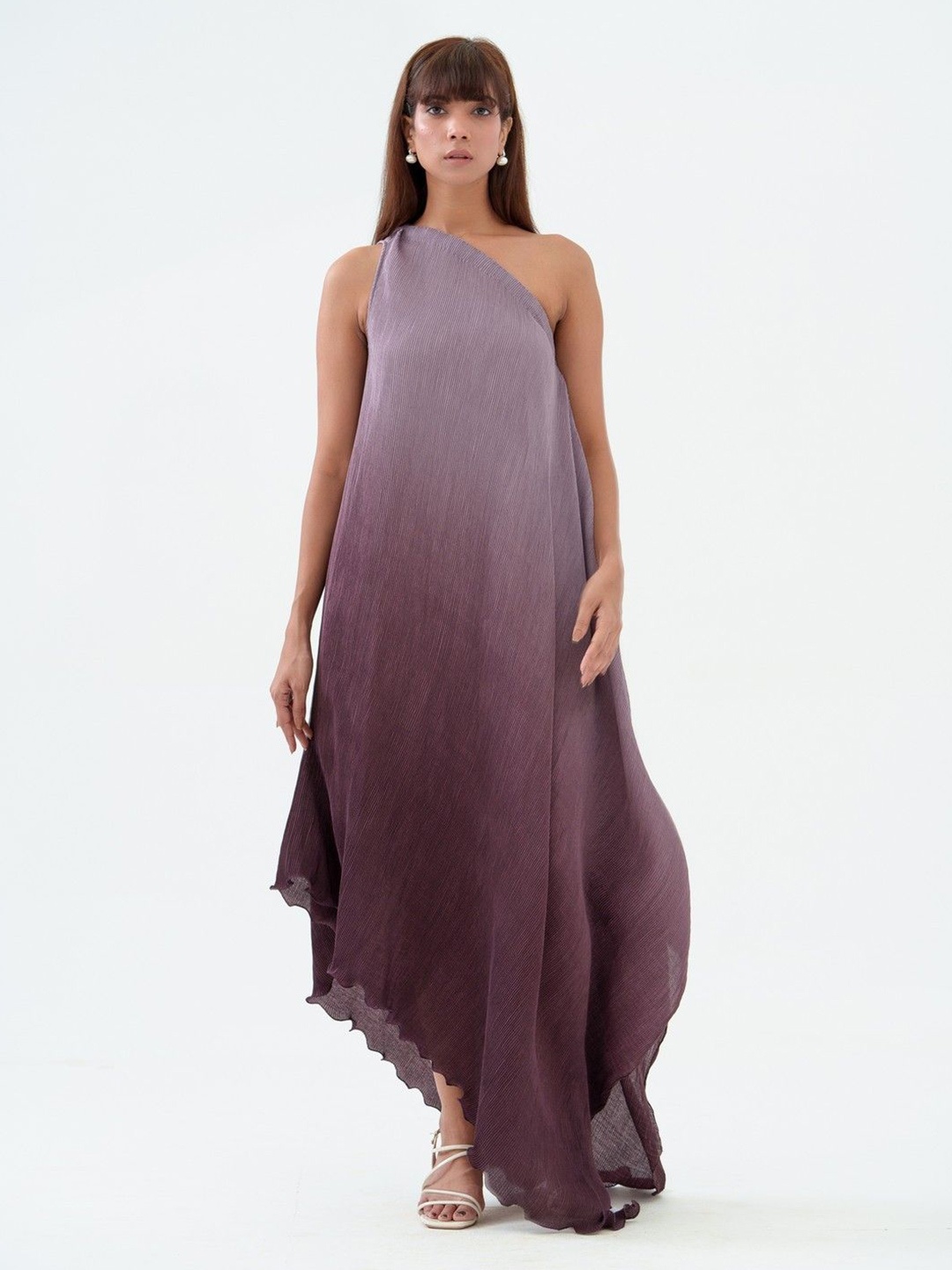 

KINA Tie and Dye One Shoulder Crepe A-Line Maxi Dress, Purple