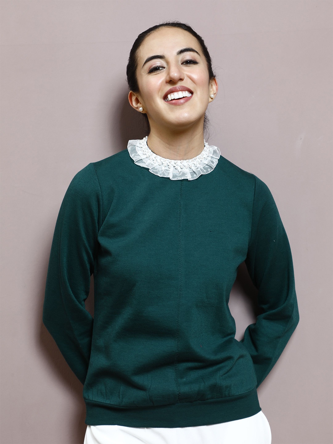 

Athena Women Embellished Sweatshirt, Green