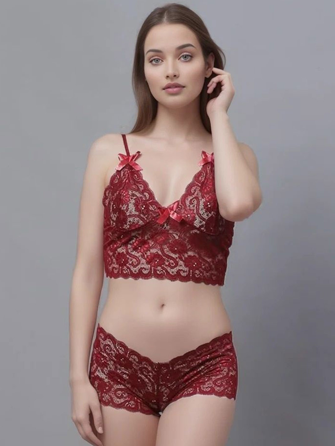 

new blue eyes Self-Designed Lace Lingerie Set - AH0170MR_30, Maroon