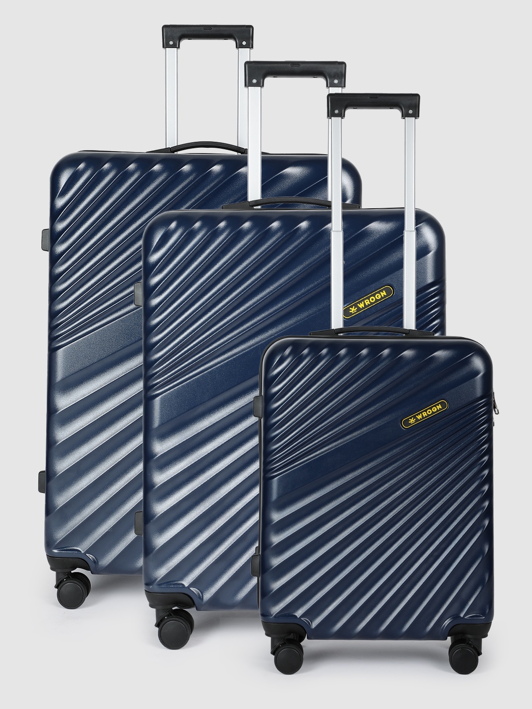 

WROGN Set Of 3 Maverick 360 Degree Rotation Hard-Sided Trolley Bags - 238L, Navy blue