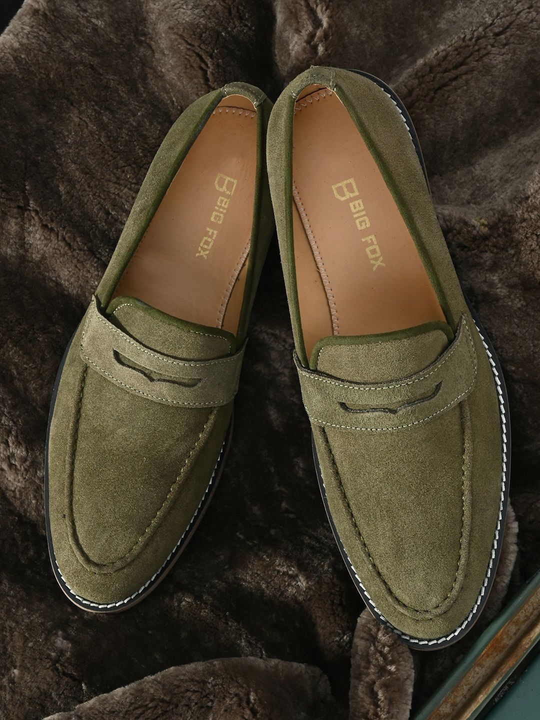 

Big Fox Men Lightweight Textured Loafers, Olive
