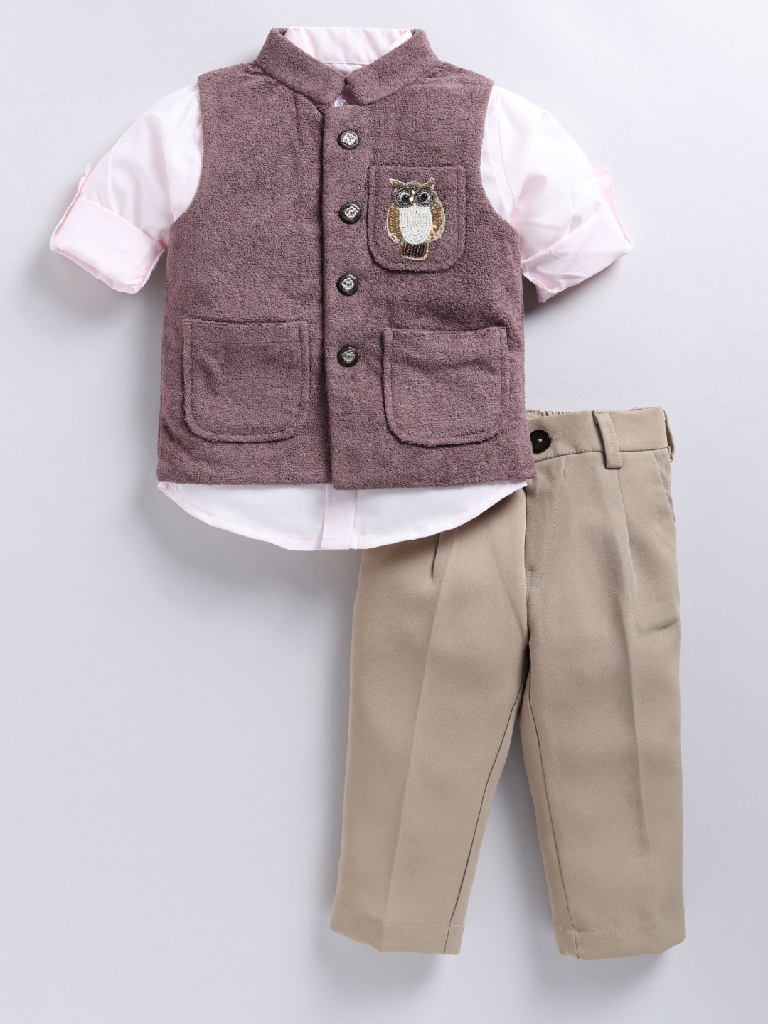 

LITTLE COLLARS Boys Shirt with Trousers, Brown