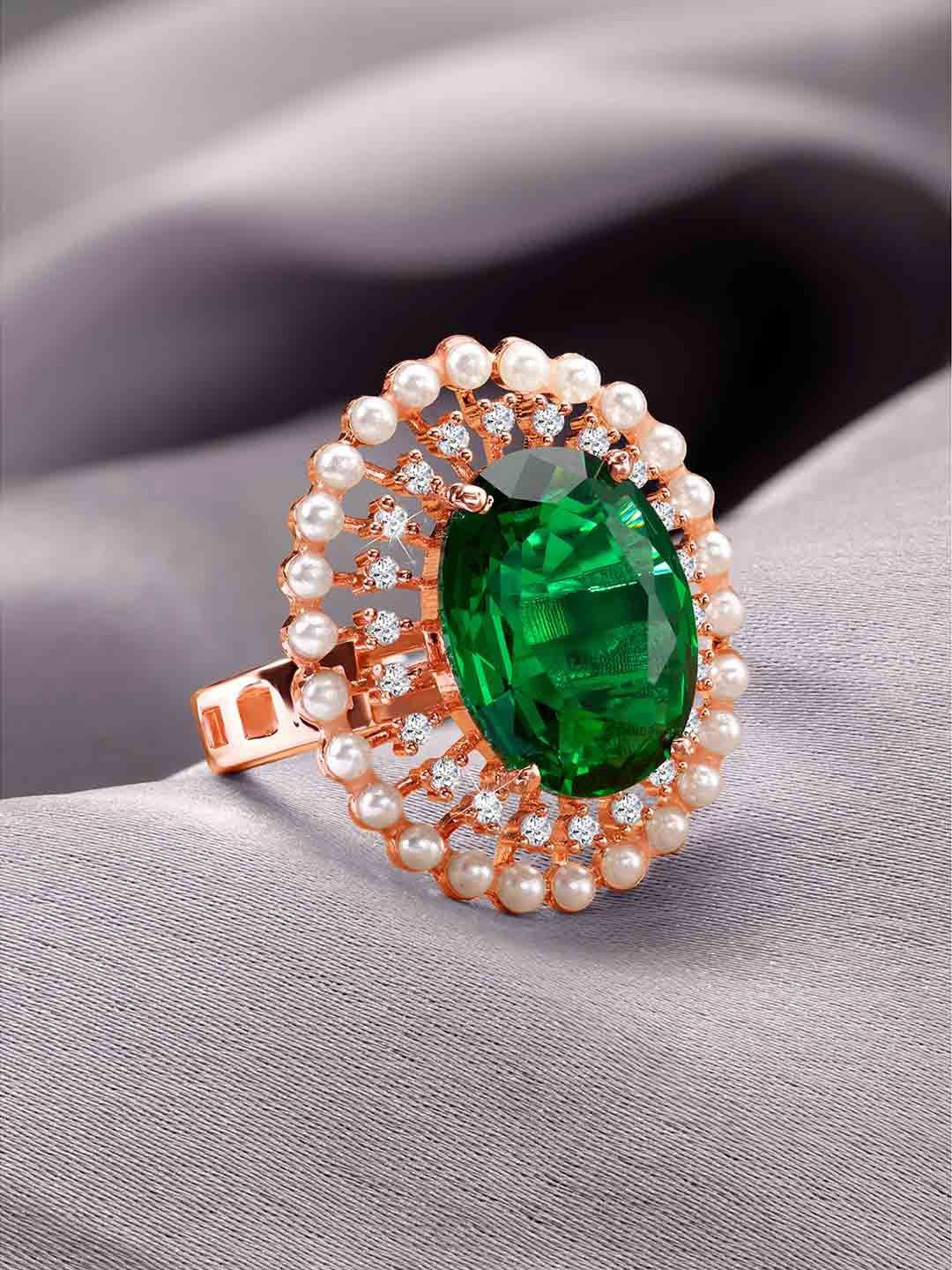 

Peora Rose Gold-Plated CZ Stone-Studded Adjustable Finger Ring