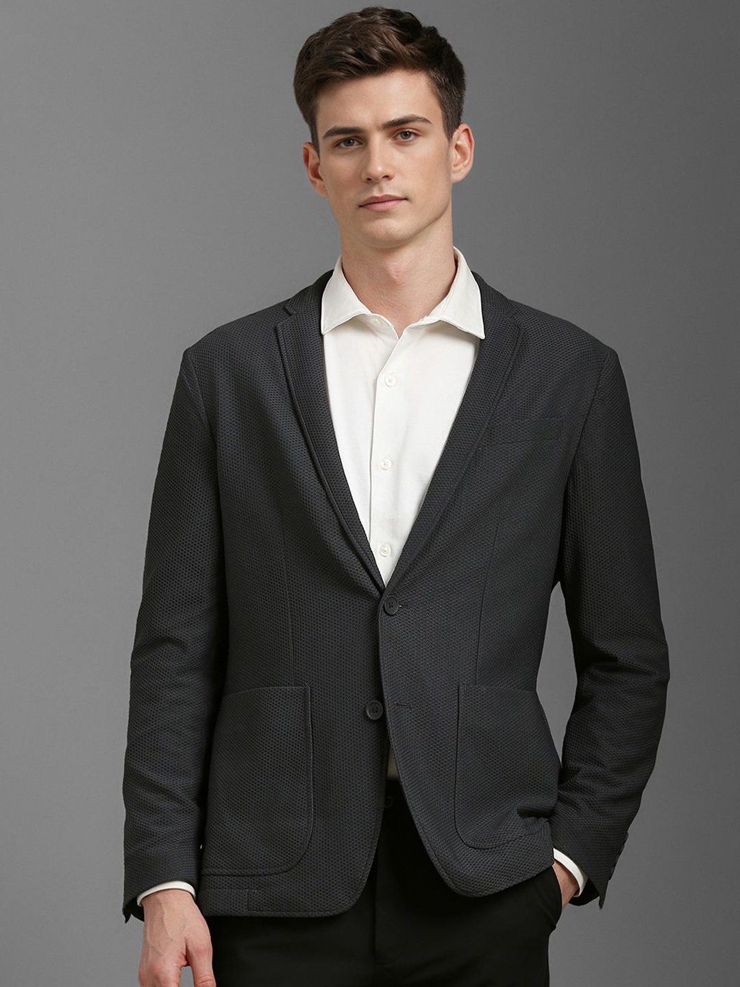 

Louis Philippe Sport Self Design Super Slim-Fit Single-Breasted Blazer, Charcoal