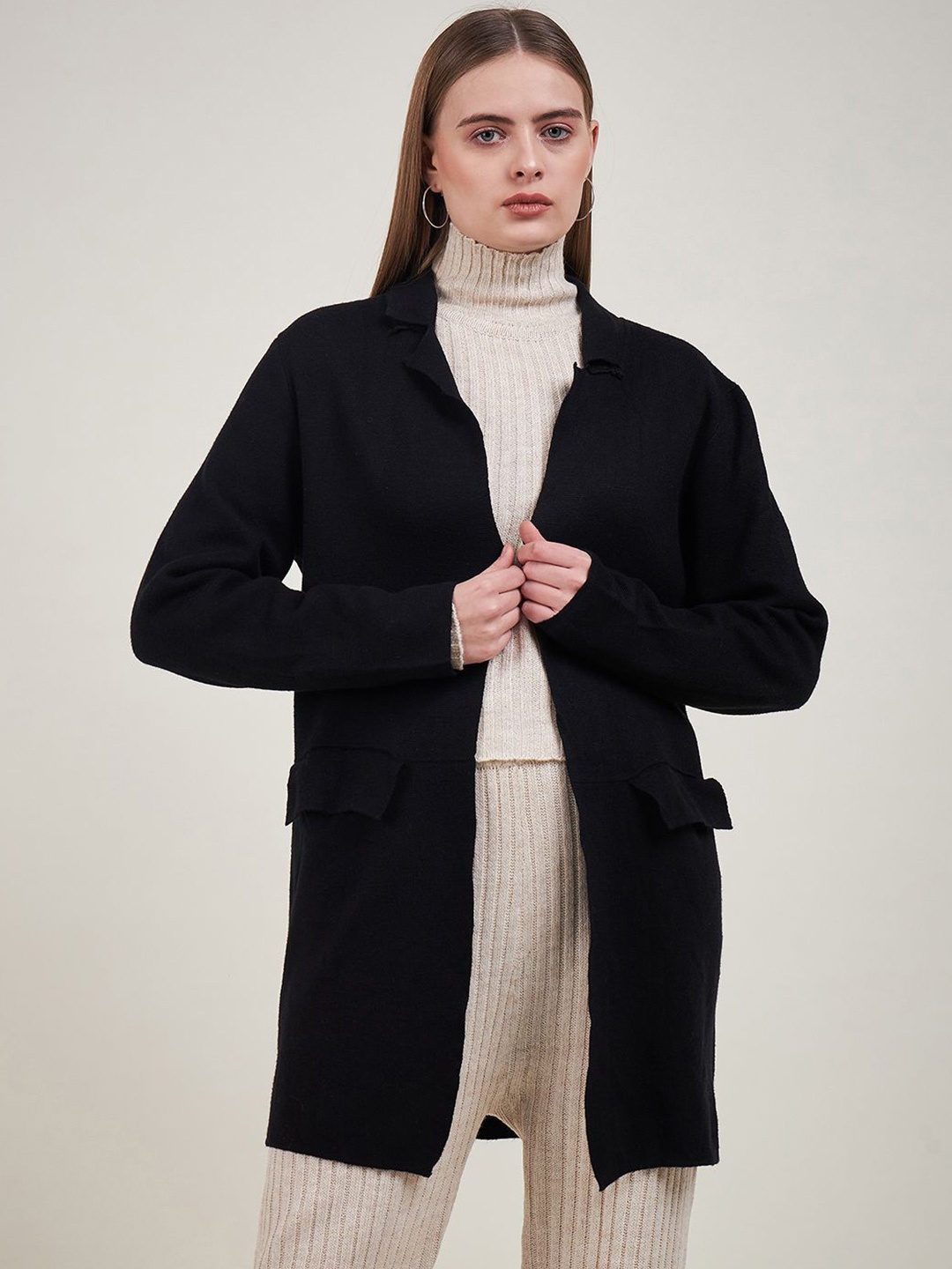 

STYLE BLUSH Women Longline Shrug, Black