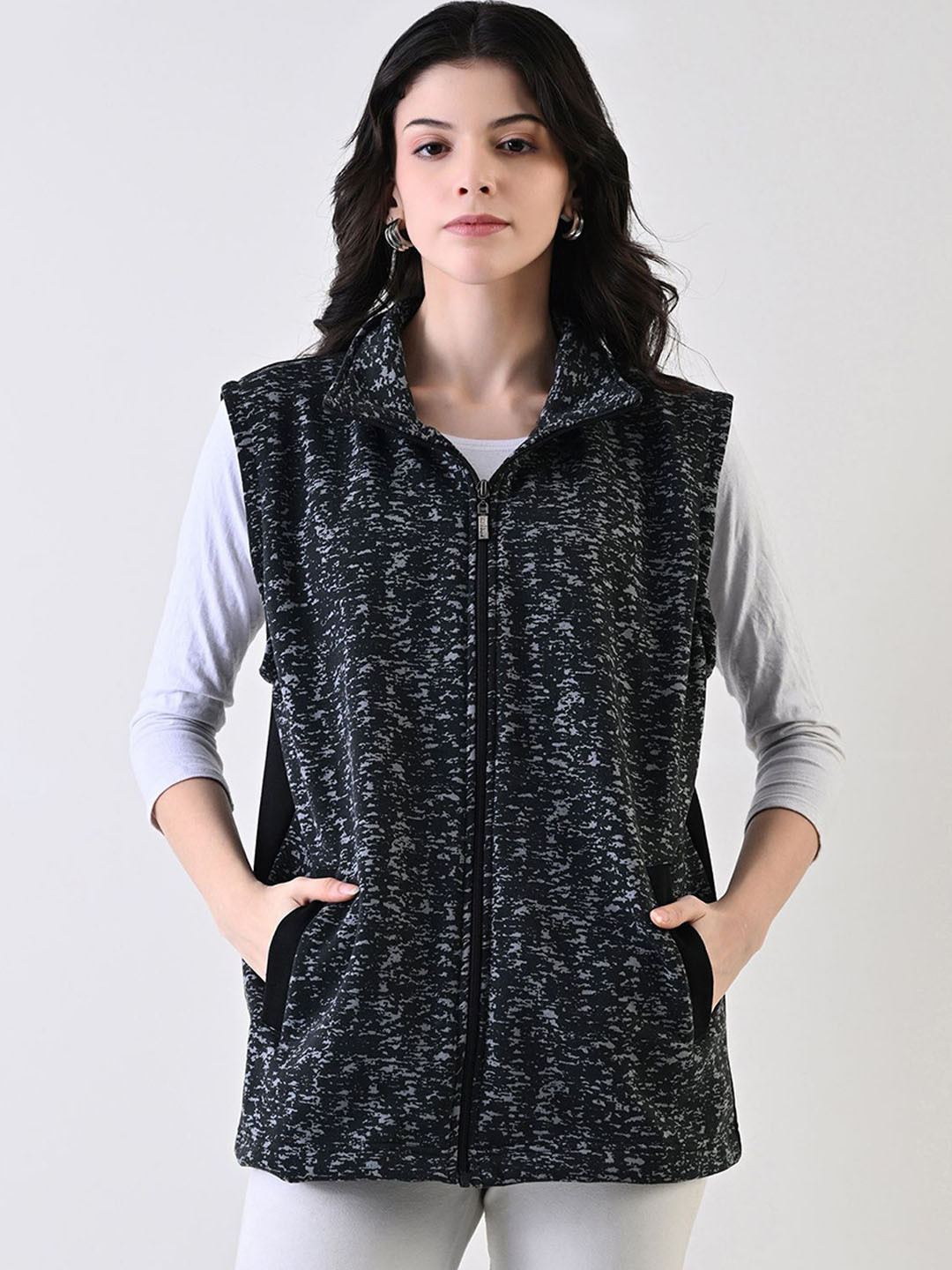 

BAESD Women Floral Fleece Lightweight Open Front Jacket, Black
