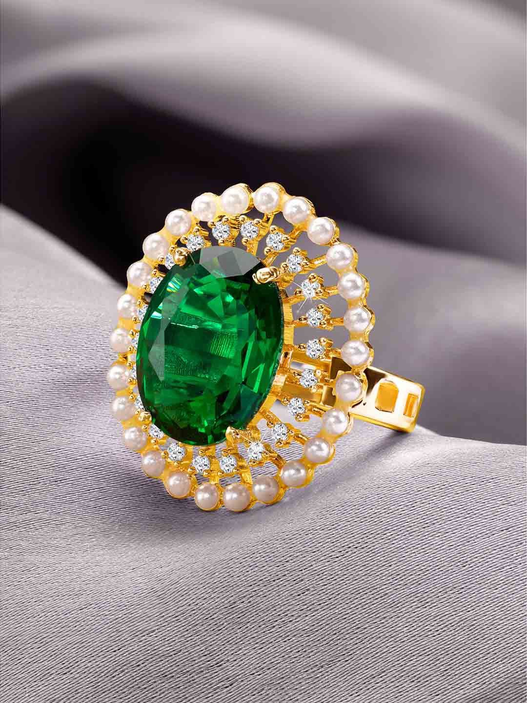 

Peora Gold-Plated Baby Pearl & CZ-Studded Adjustable Finger Ring