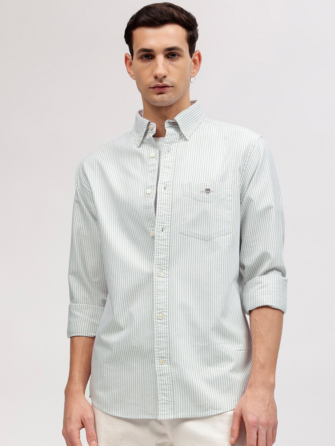 

GANT Striped Button Down Regular Fit Shirt, Green