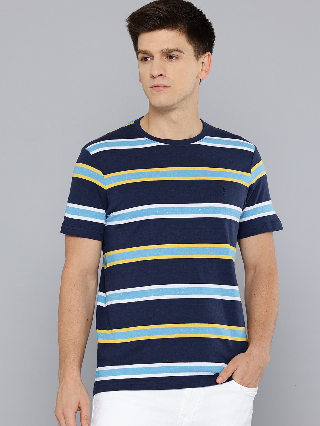 

Indian Terrain Striped Pure Cotton T-shirt, Blue