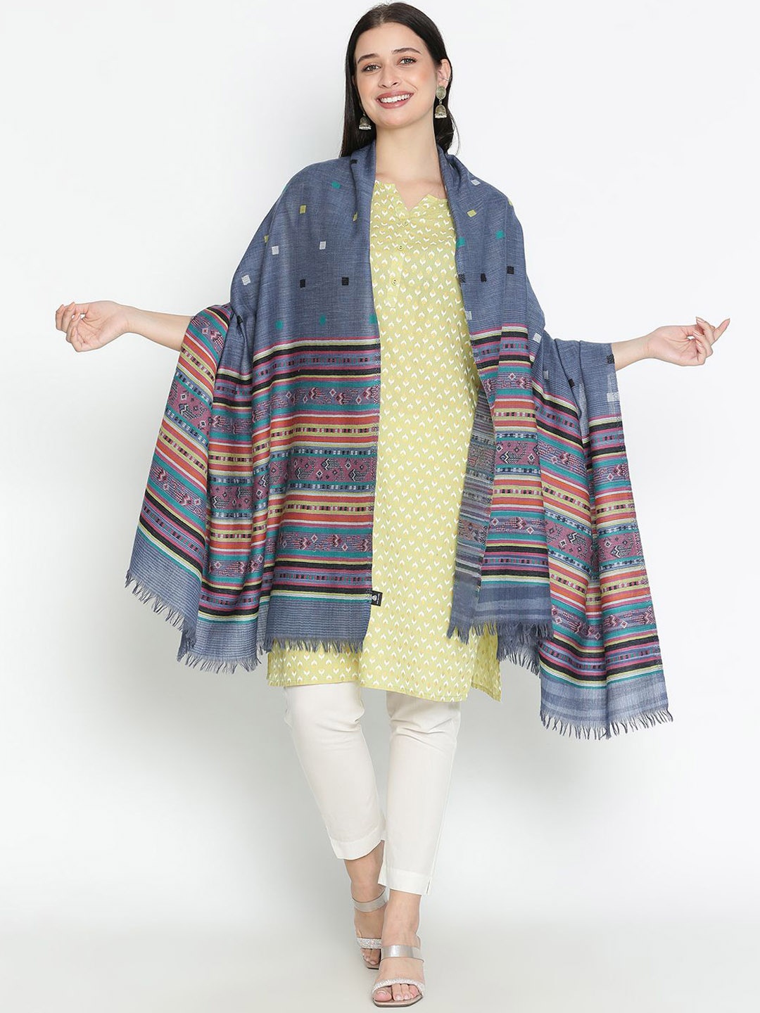 

Tiara Women Ethnic Motifs Woven Design Shawl, Blue