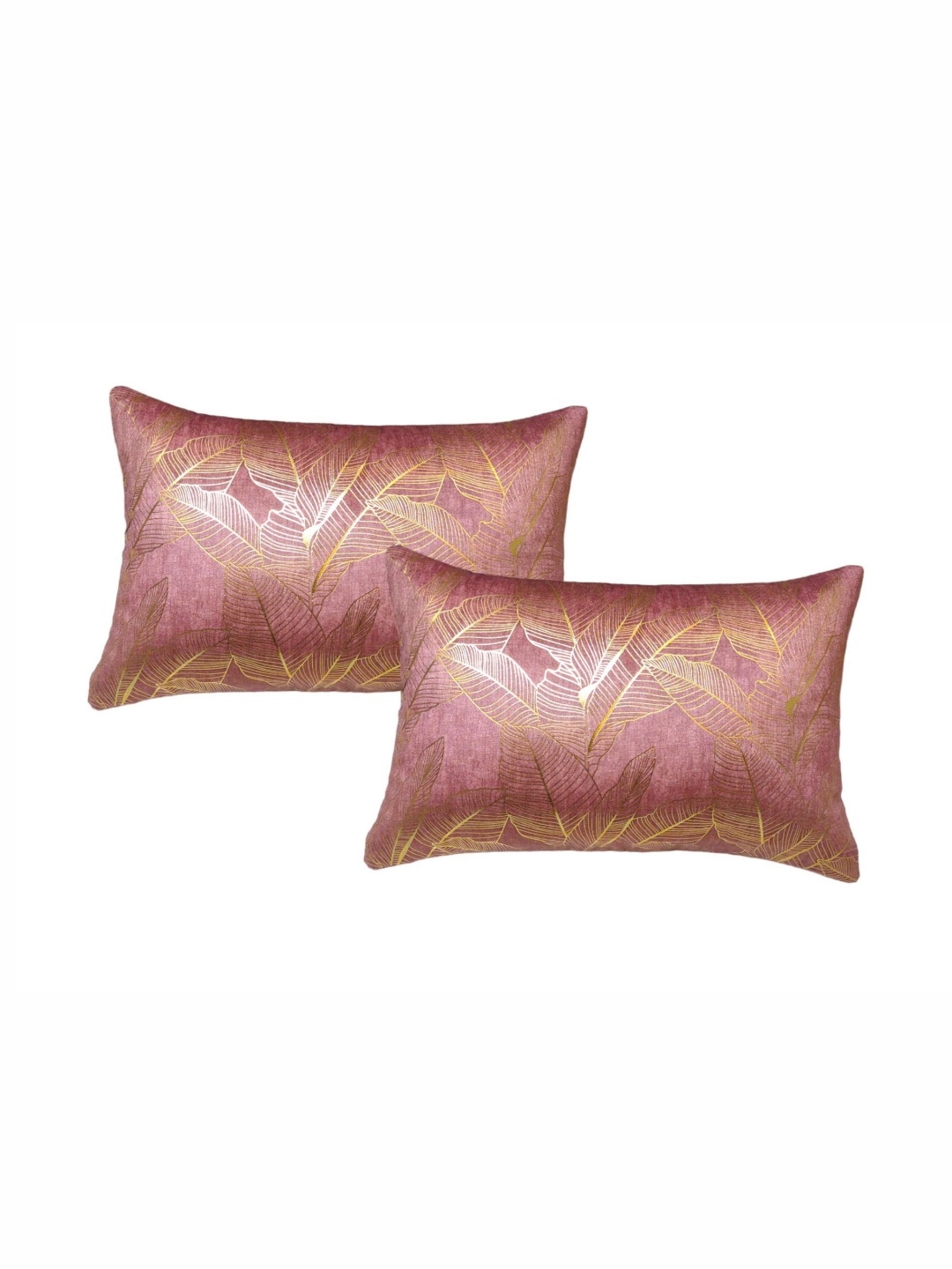 

MONKDECOR Pink & Gold-Toned Set of 2 Floral Velvet Rectangle Cushion Covers