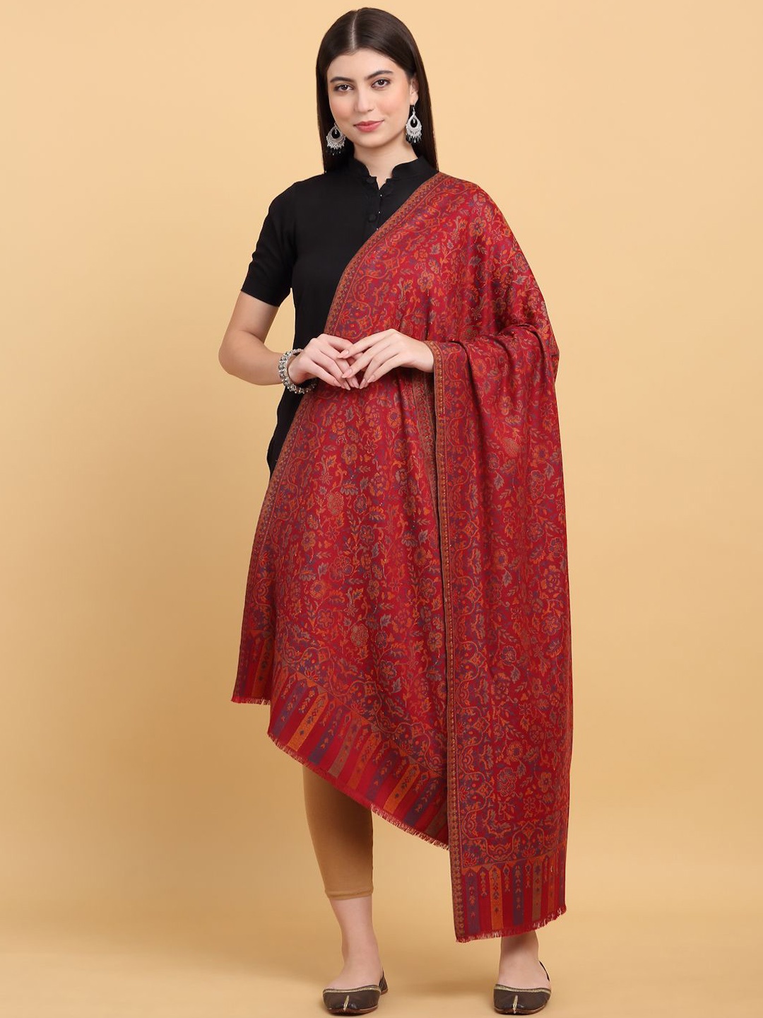 

KRAFT INDIA Women Floral Printed Shawl, Maroon