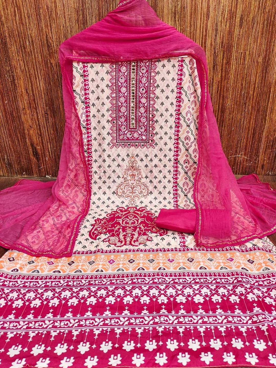

mimi design Unstitched Dress Material, Pink