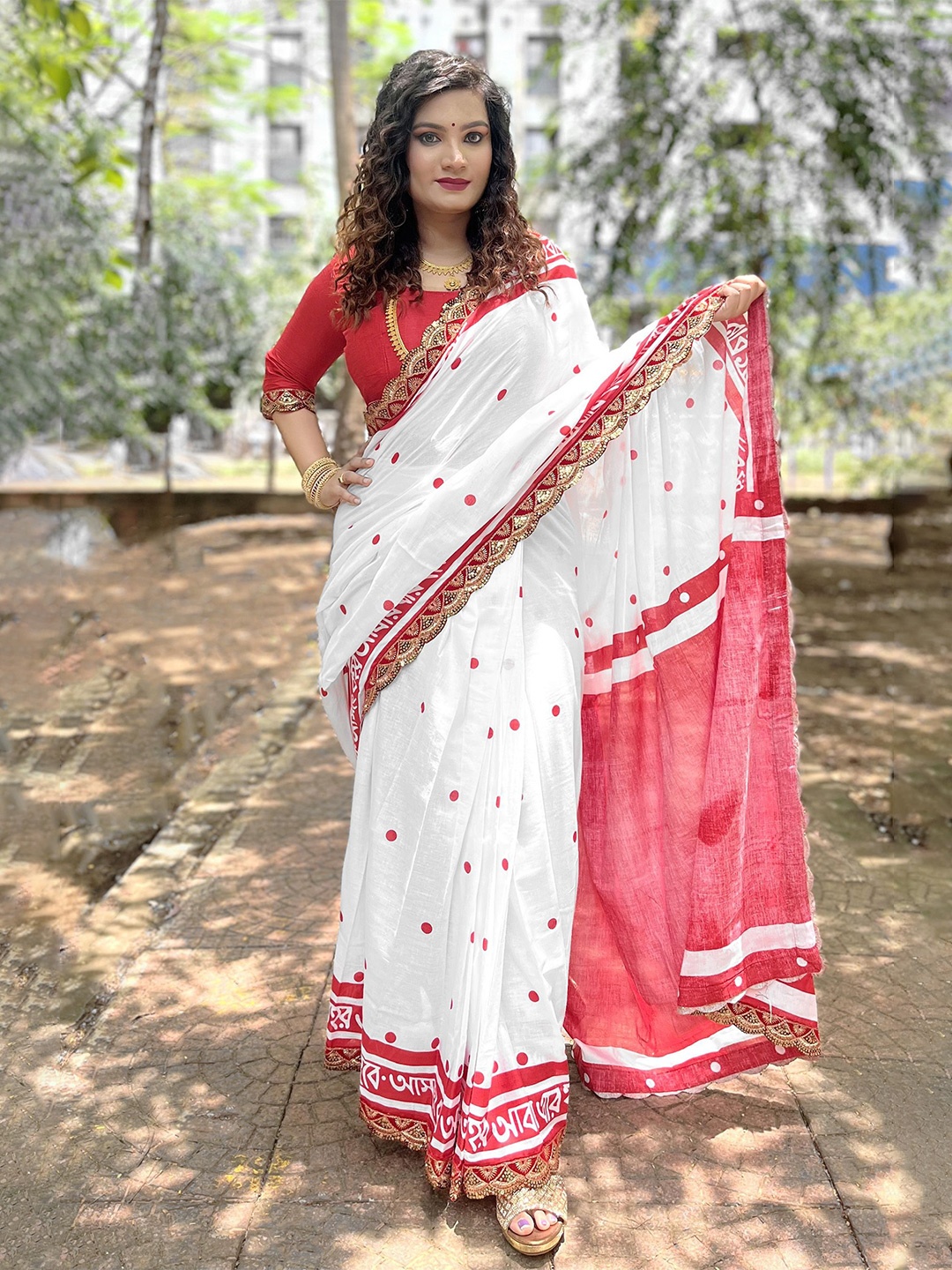 

HERE&NOW Printed Pure Cotton Bhagalpuri Saree, White