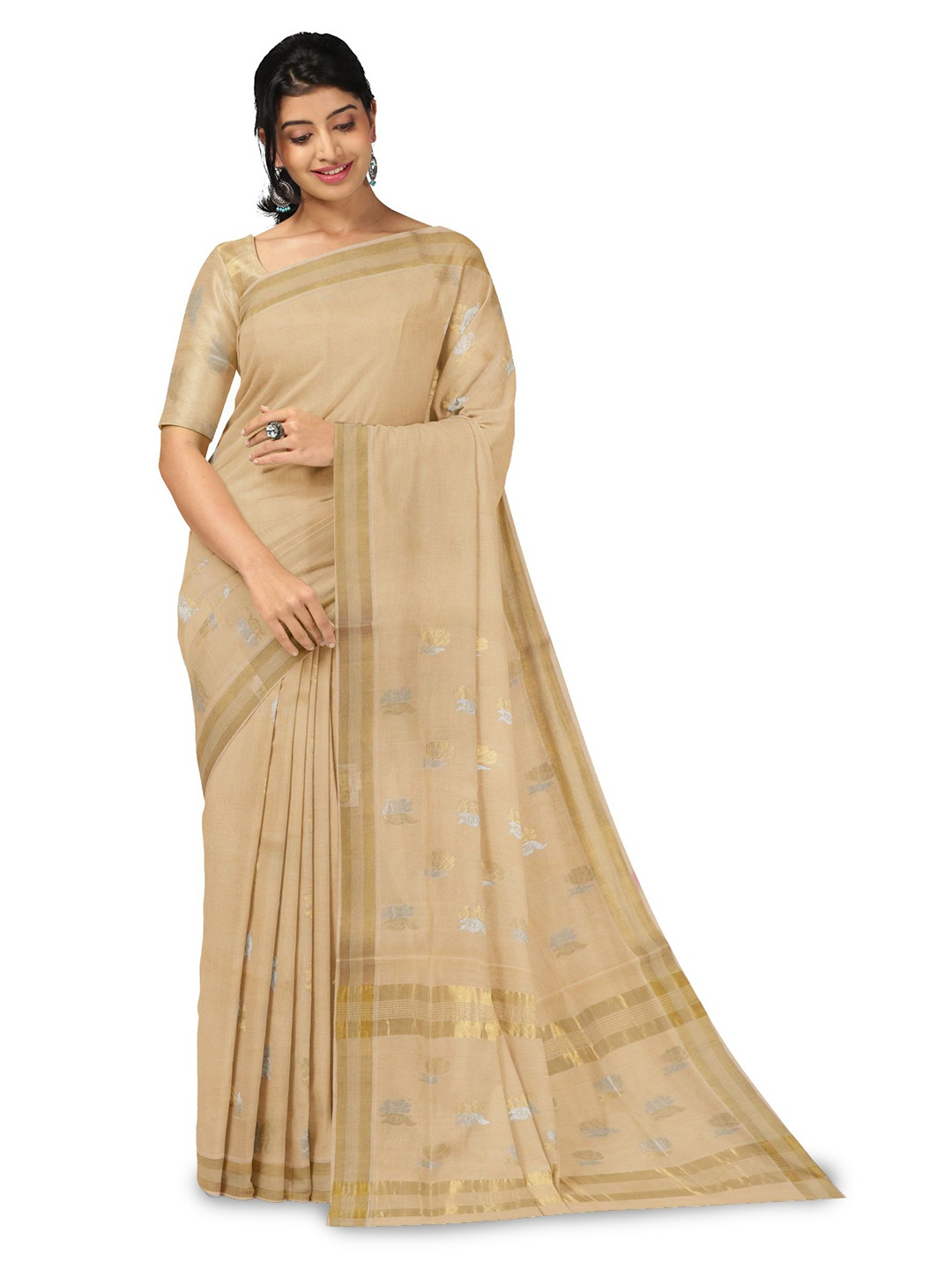 

APCO Woven Design Zari Pure Cotton Saree, Cream