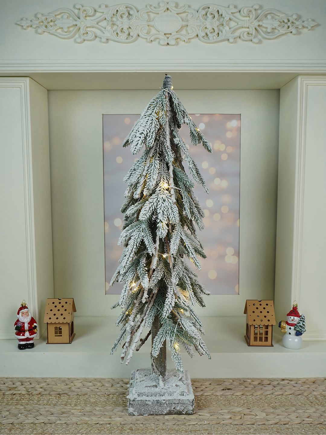 

Little Surprise Box LLP Green & White Frosty Downward Branches Table Top Christmas Tree
