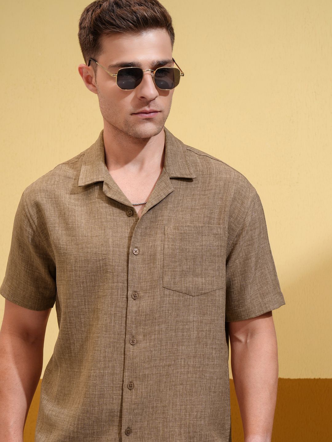 

Locomotive Premium Men Textured Overshirt Casual Shirt, Brown