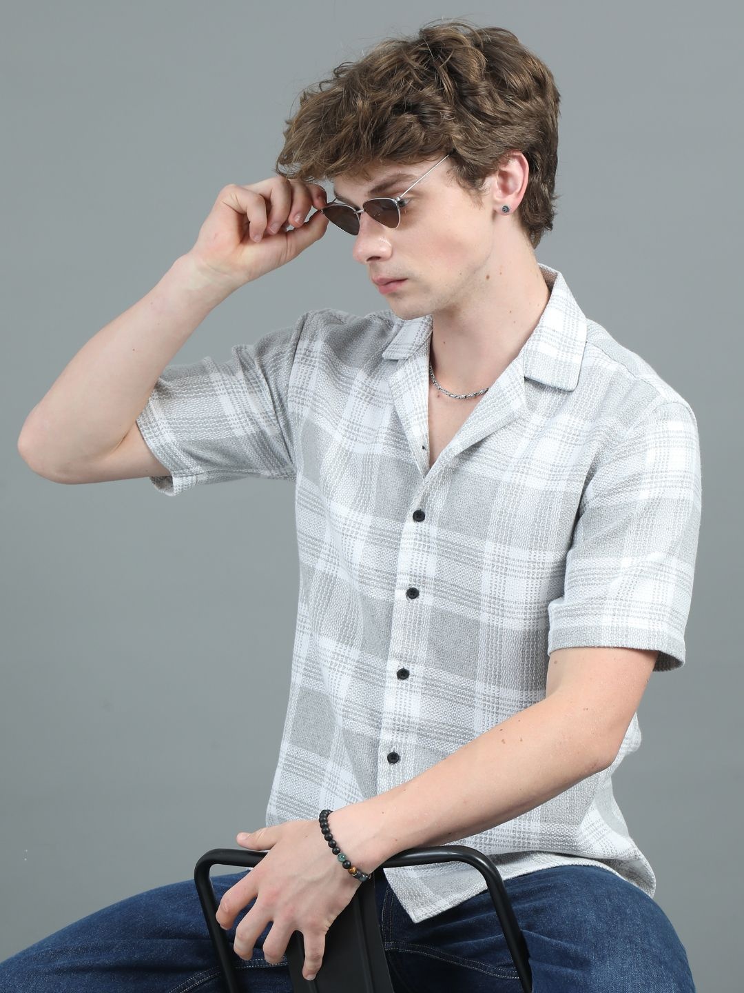 

PAUL STREET Men Relaxed Opaque Checked Casual Shirt, White