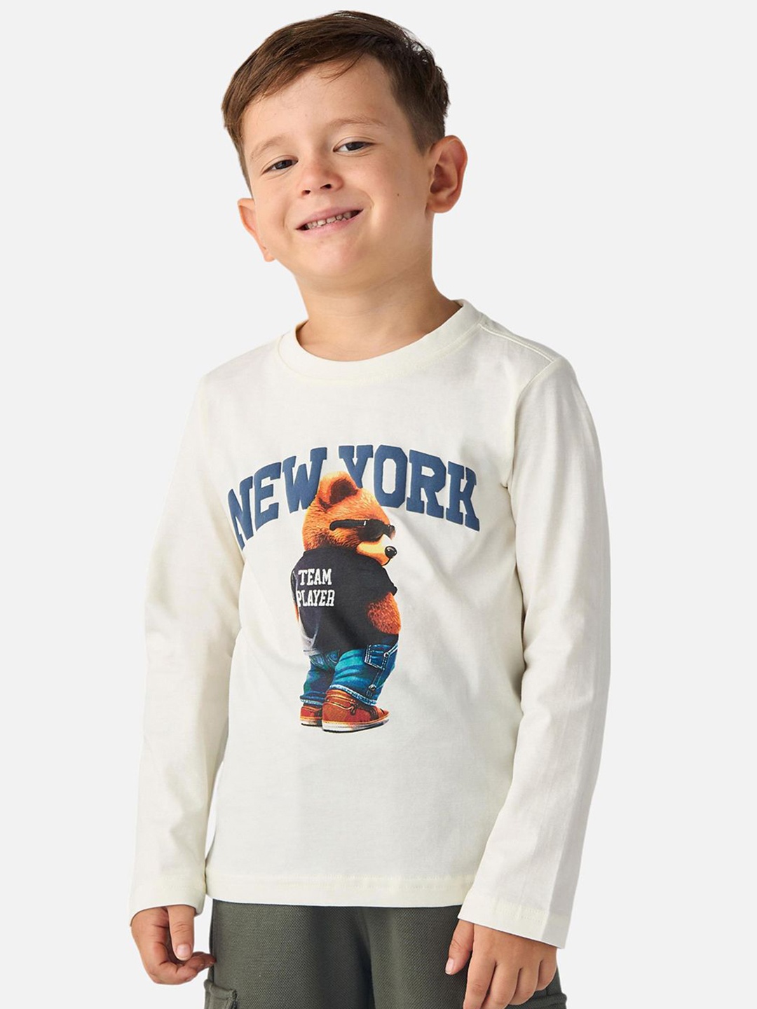 

Juniors by Babyshop Boys Graphic Printed Cotton Round Neck T-shirt, White