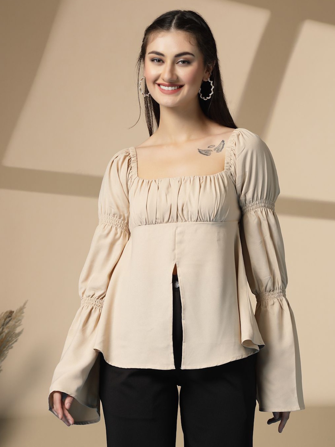 

Rue Collection Bell Sleeve Top, Beige
