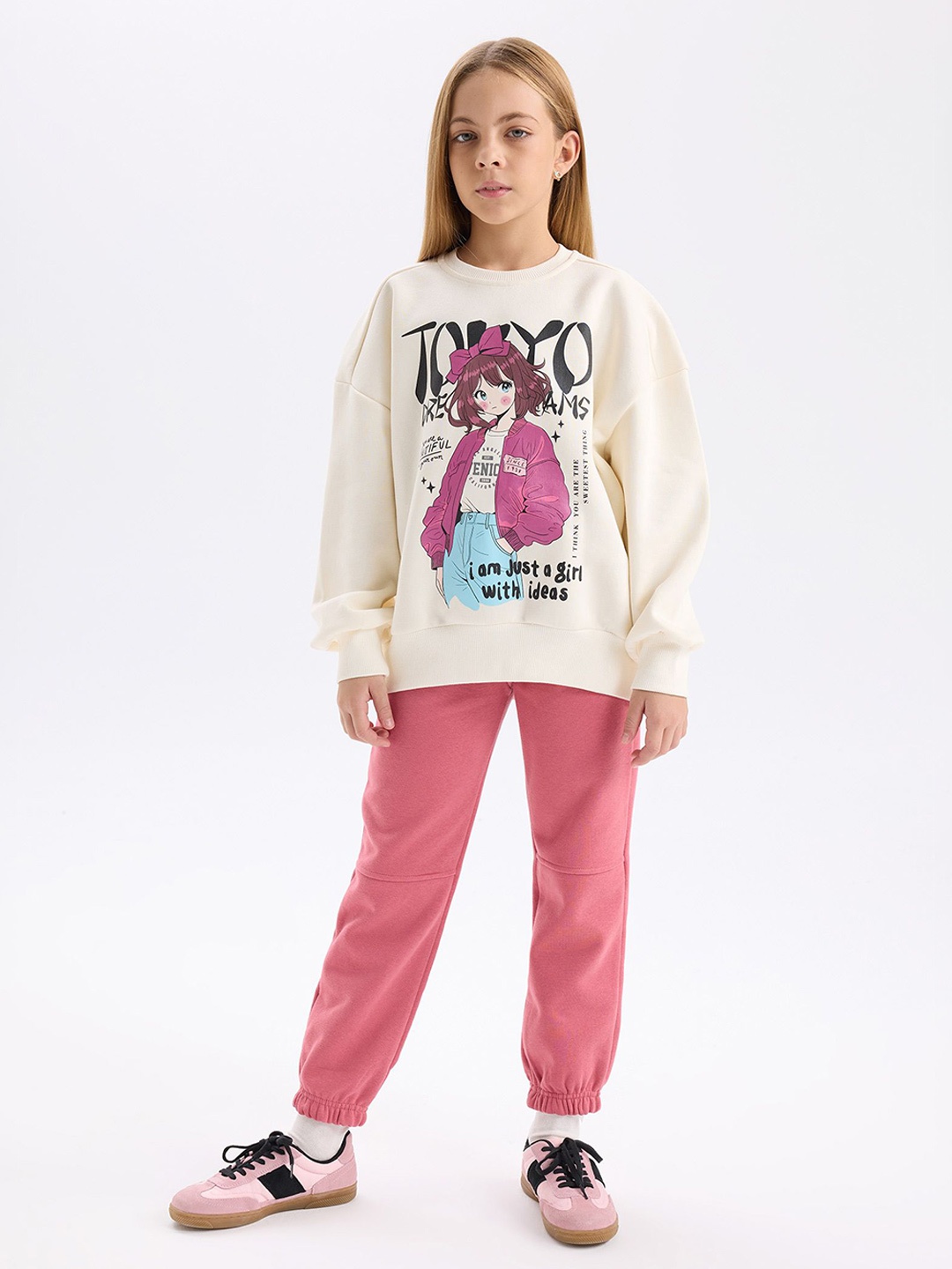 

DeFacto Girls Printed T-shirt with Trousers, White