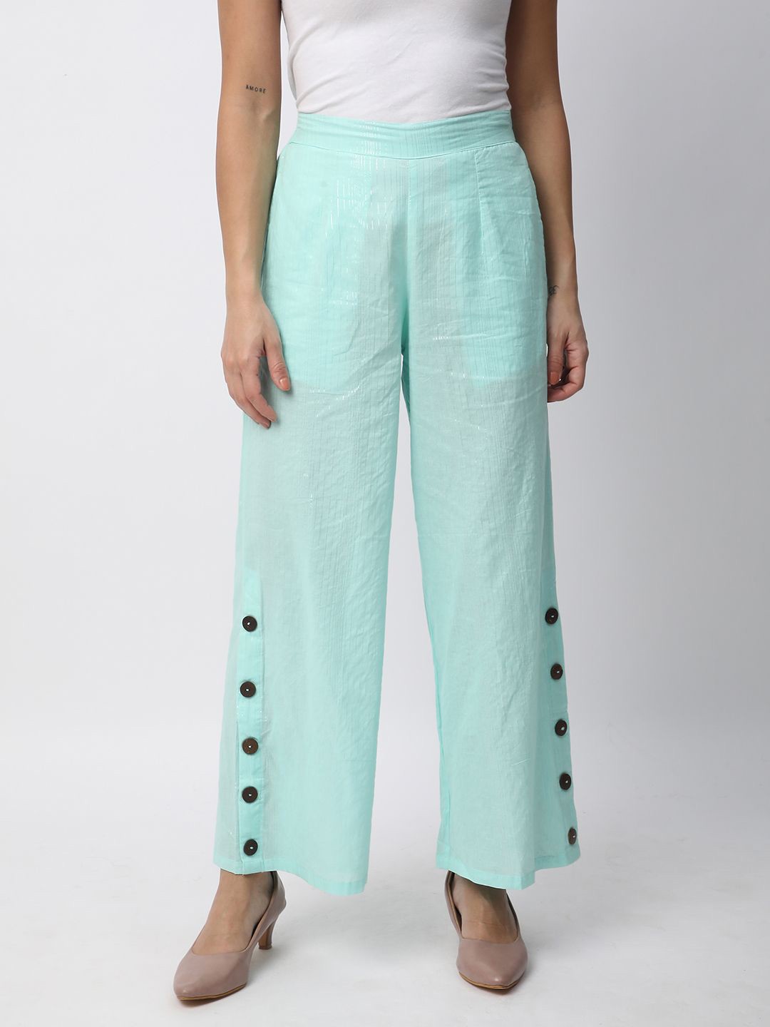 

R&B Women Straight Cotton Ethnic Palazzos, Blue