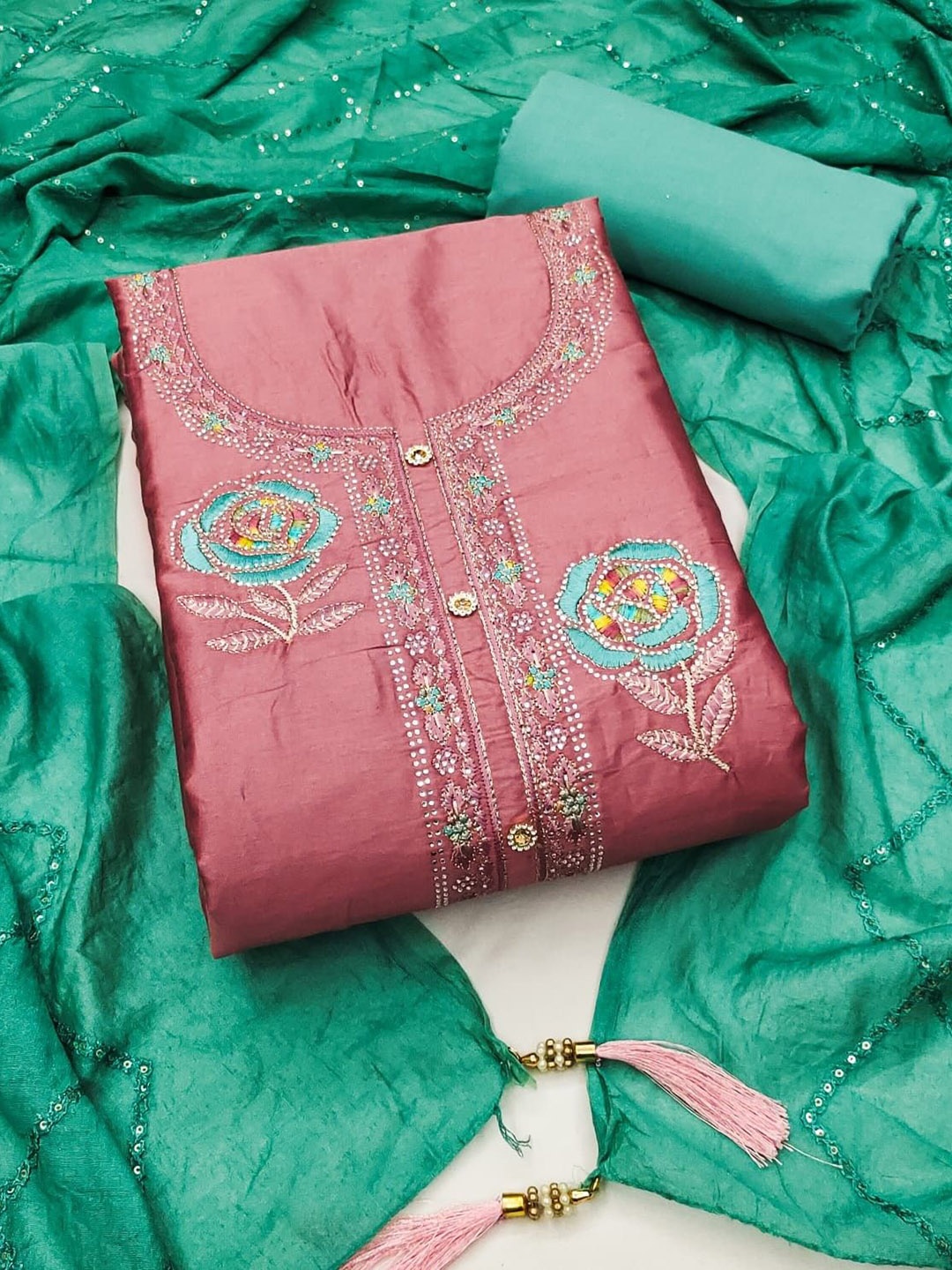 

mimi design Unstitched Dress Material, Pink