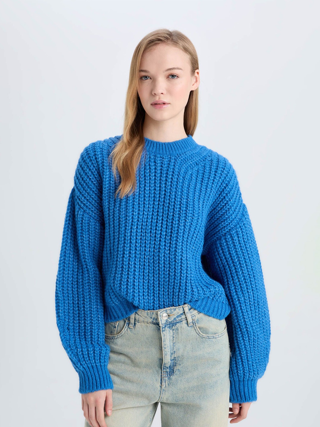 

DeFacto Women Cable Knit Pullover, Blue