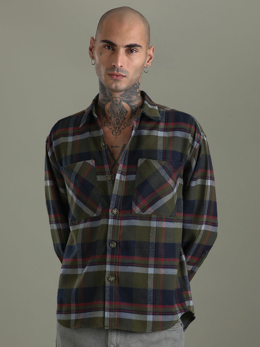 

Banana Club Men Checked Relaxed Fit Shacket, Green
