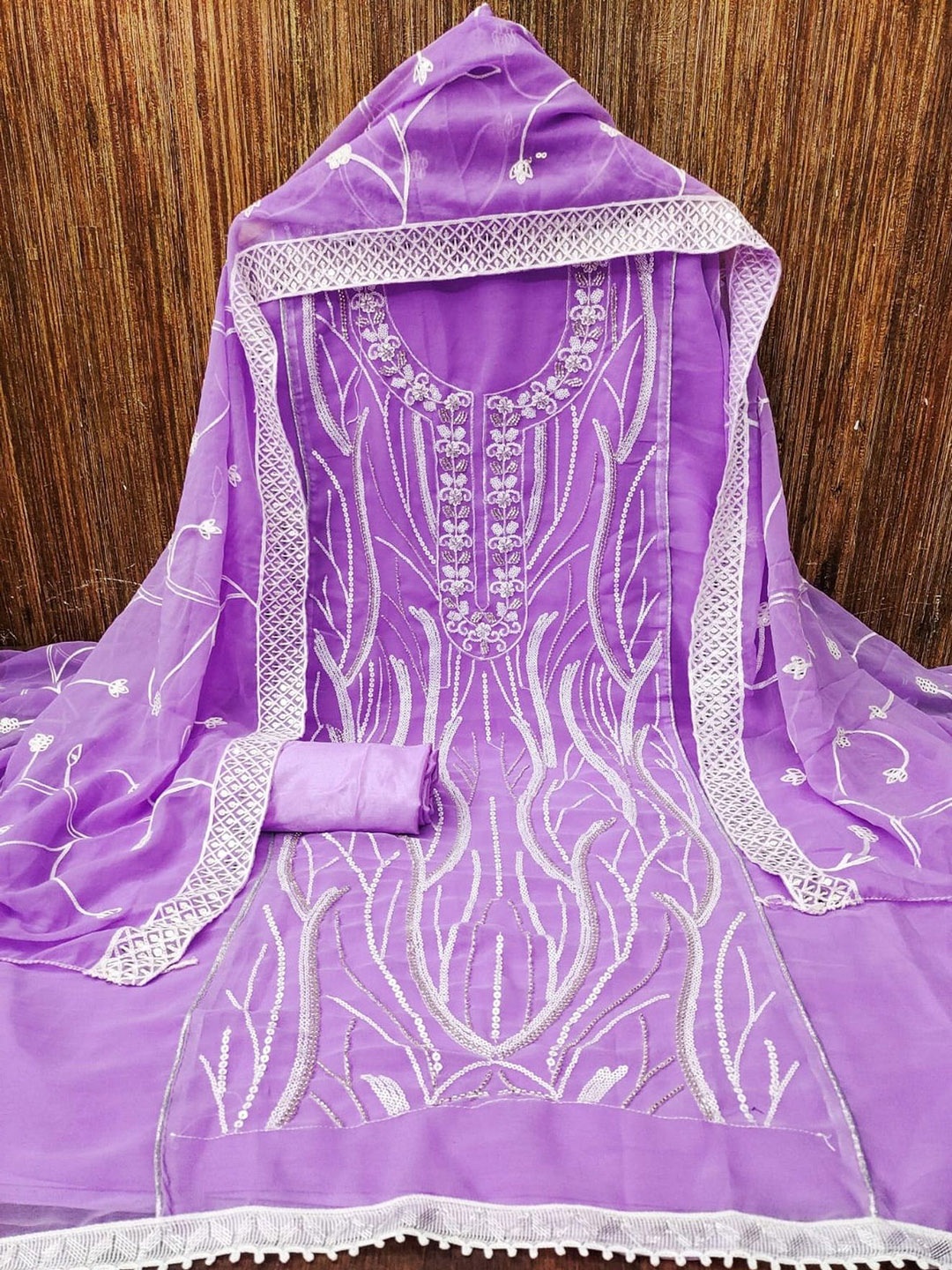 

ZEEPKART Silk Georgette Unstitched Dress Material, Purple