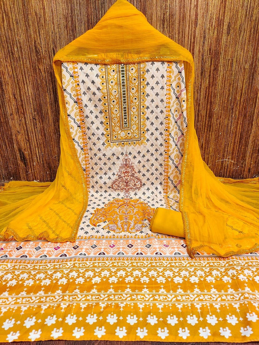 

mimi design Unstitched Dress Material, Gold
