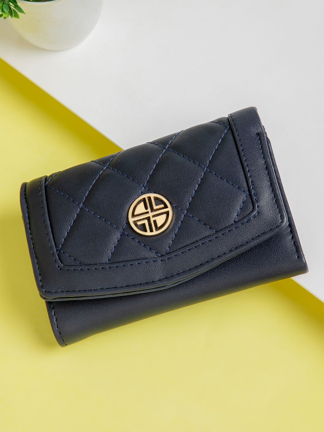 

Carlton London Women Textured PU Three Fold Wallet, Navy blue