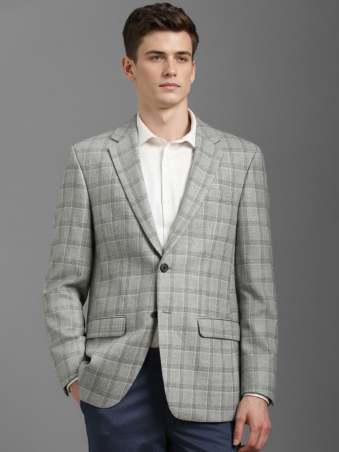 

Louis Philippe Checked Single Breasted Formal Blazer, Grey