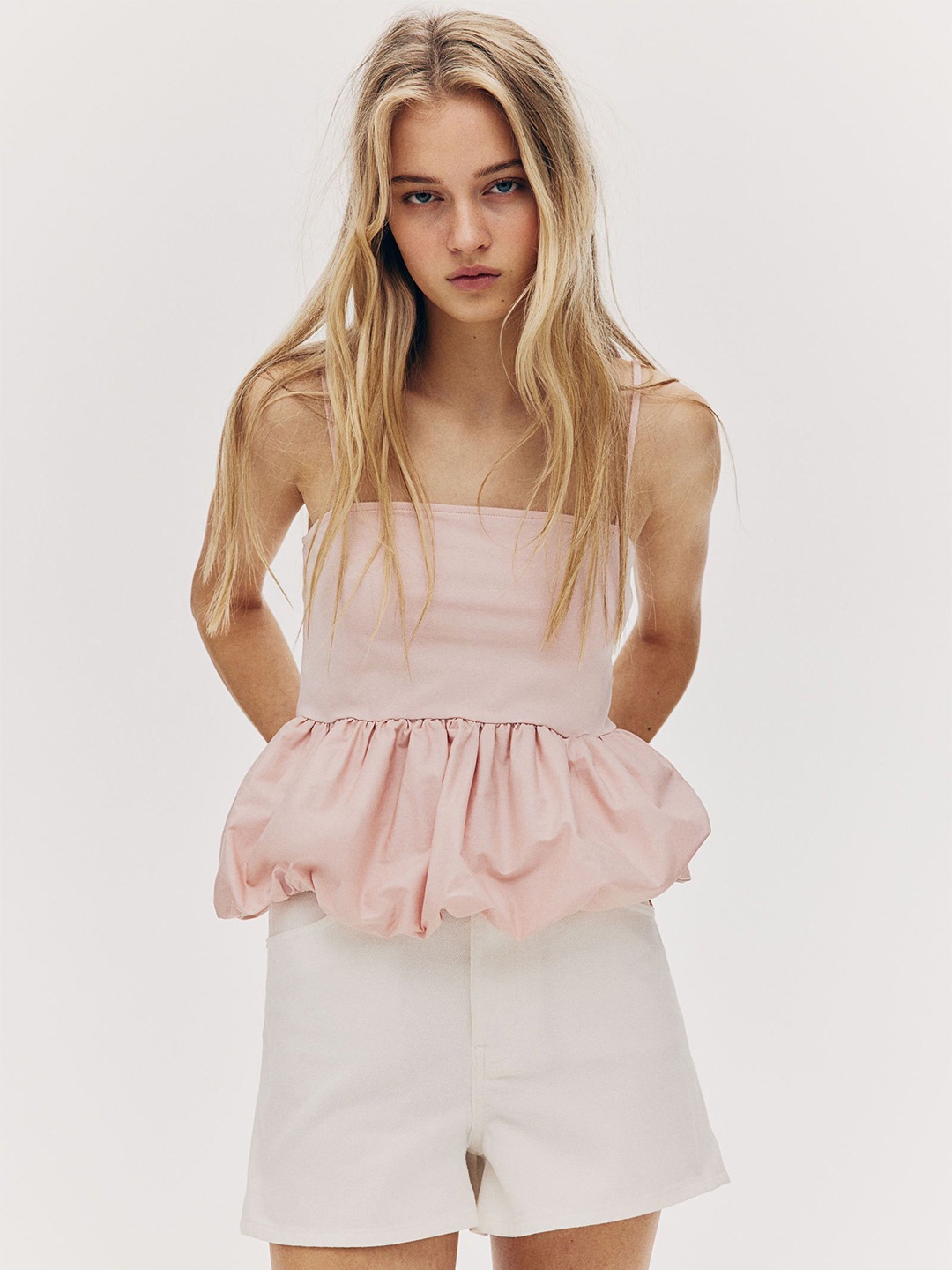 

H&M Bubble-Hem Strappy Top, Pink