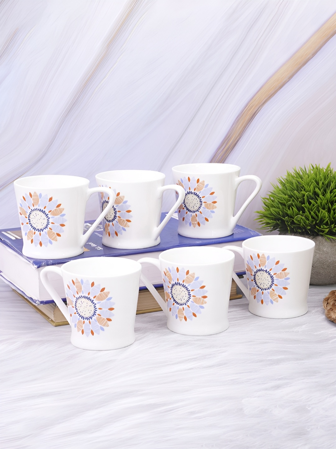 

UPC Set of 6 Printed Premium Lightweight Fine Bone China Ceramic Tea/Coffee Cups, Off white